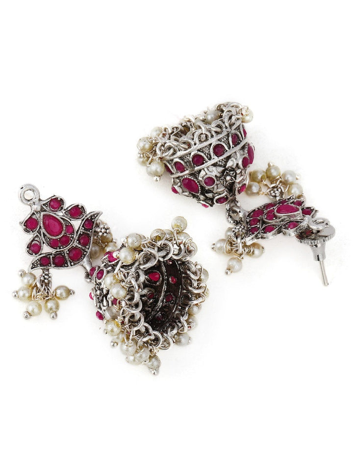 Rubans Silver Toned Pink Colour Stone Necklace Set Necklace Set
