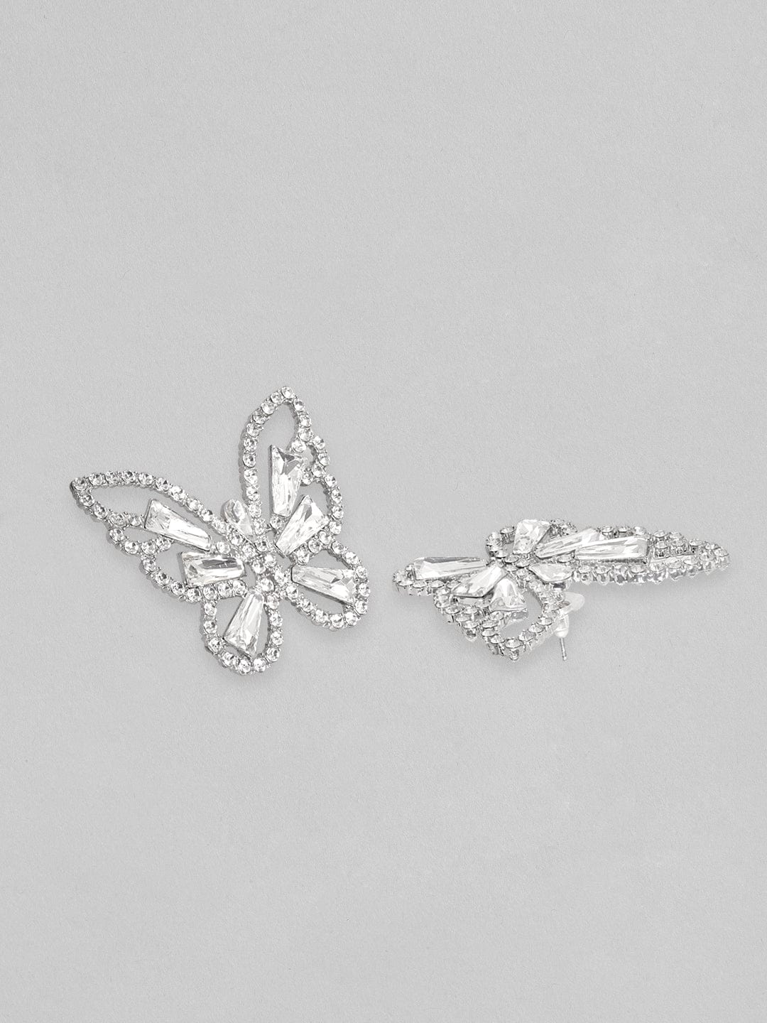 Rubans Silver Toned White Zircons Studded Butterfly Statement Earring Earrings
