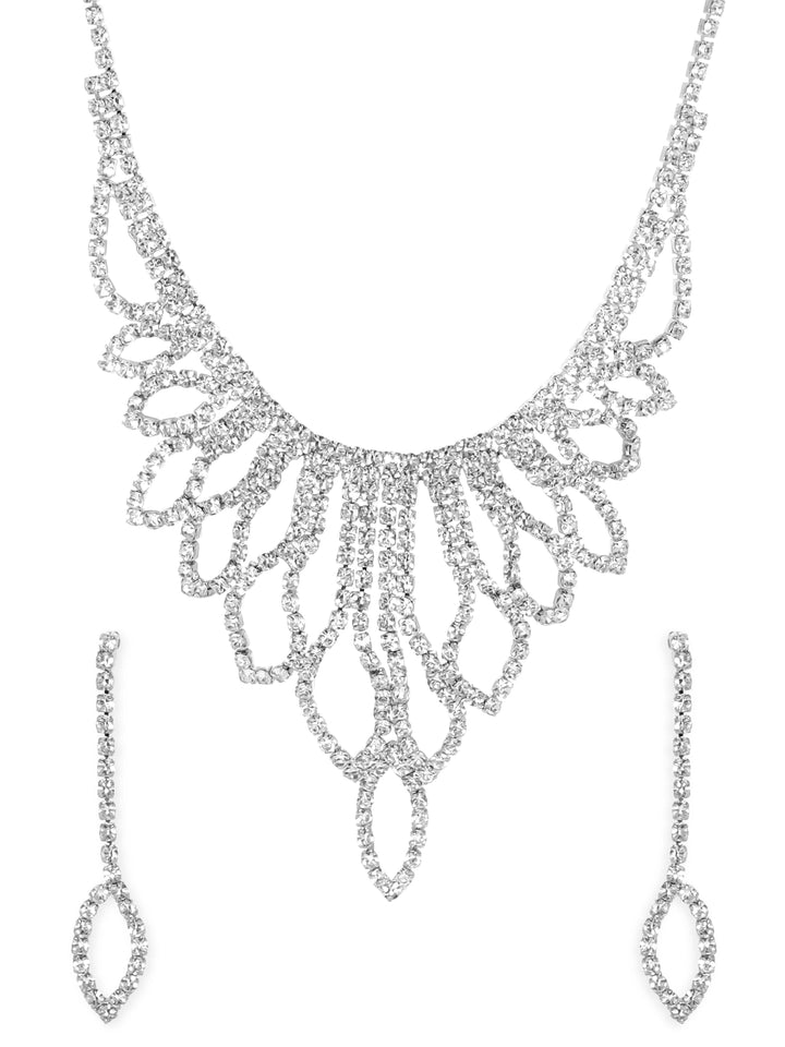 Rubans Stardust Symphony Silver Tone AD Necklace Jewellery Sets