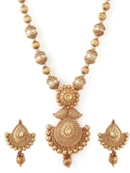 Rubans Traditional Handcrafted Gold Toned Kundan Embellished With Pearl And Gold Filigree  Beads Necklace Set Necklace Set