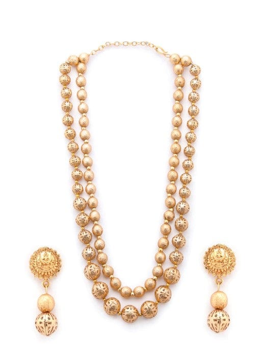 Rubans Traditional Handmade Antique Gold Beads Strand Multilayer Long Necklace Set Necklace Set