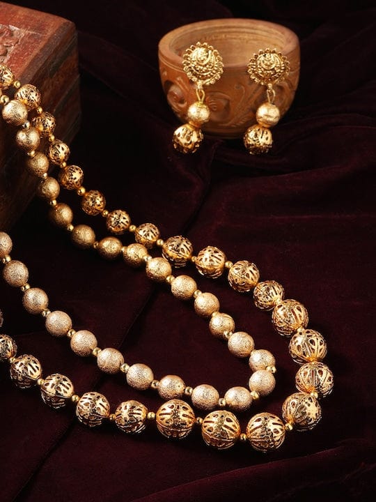 Rubans Traditional Handmade Antique Gold Beads Strand Multilayer Long Necklace Set Necklaces, Necklace Sets, Chains & Mangalsutra