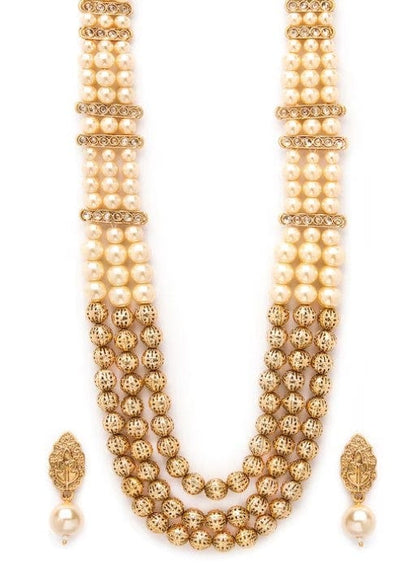 Rubans Traditional Handmade Pearl And Antique Gold Beads Strand Multilayer Long Necklace Set Necklace Set
