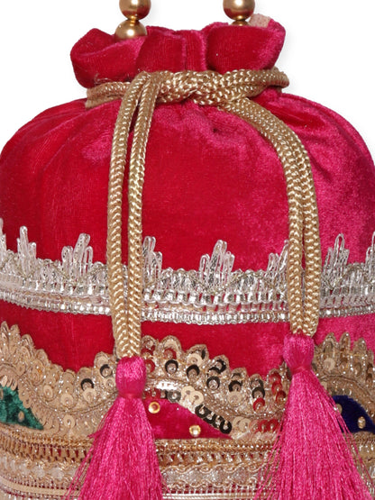 Rubans Velvet Potli Bag with Gold Embroidery and Beaded Accents Bags