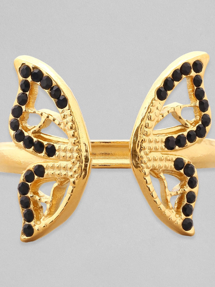 Rubans Voguish 18 Kt Gold-Plated CZ Studded Butterfly-Shaped Adjustable Finger Ring Rings