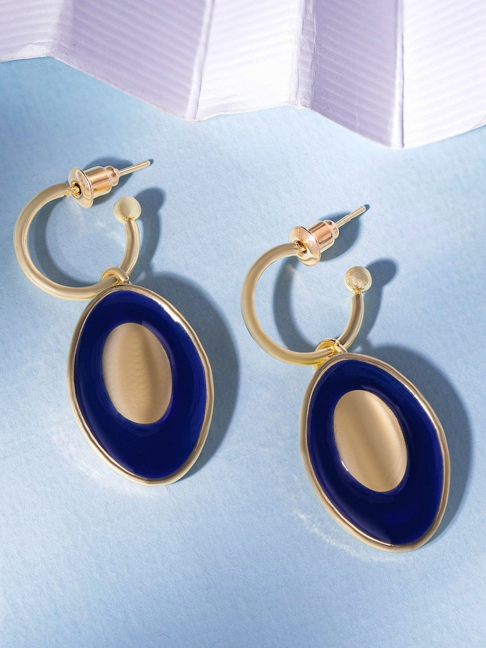 Rubans Voguish 18K Gold plated Blue Enamel Detailed Drop Earrings Earrings