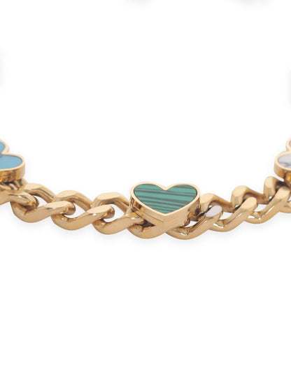 Rubans Voguish 18K Gold plated Cuban chain shell studded heart motif bracelet Bangles &amp; Bracelets