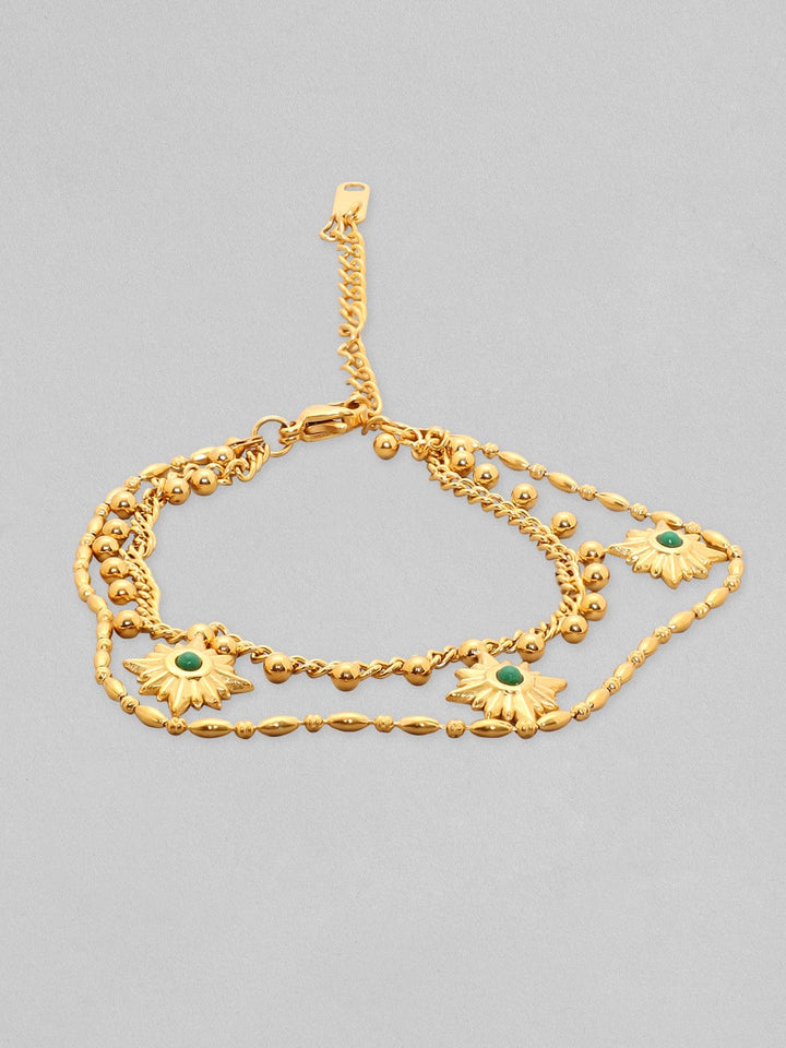 Rubans Voguish 18K Gold Plated Cuban Chain Zircons Stone Studded With Charms Bracelet Bangles & Bracelets