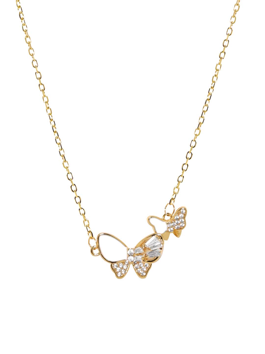 Rubans Voguish 18K Gold plated Enamel &amp; Zirconia Studded Butterfly pendant chain Chain &amp; Necklaces