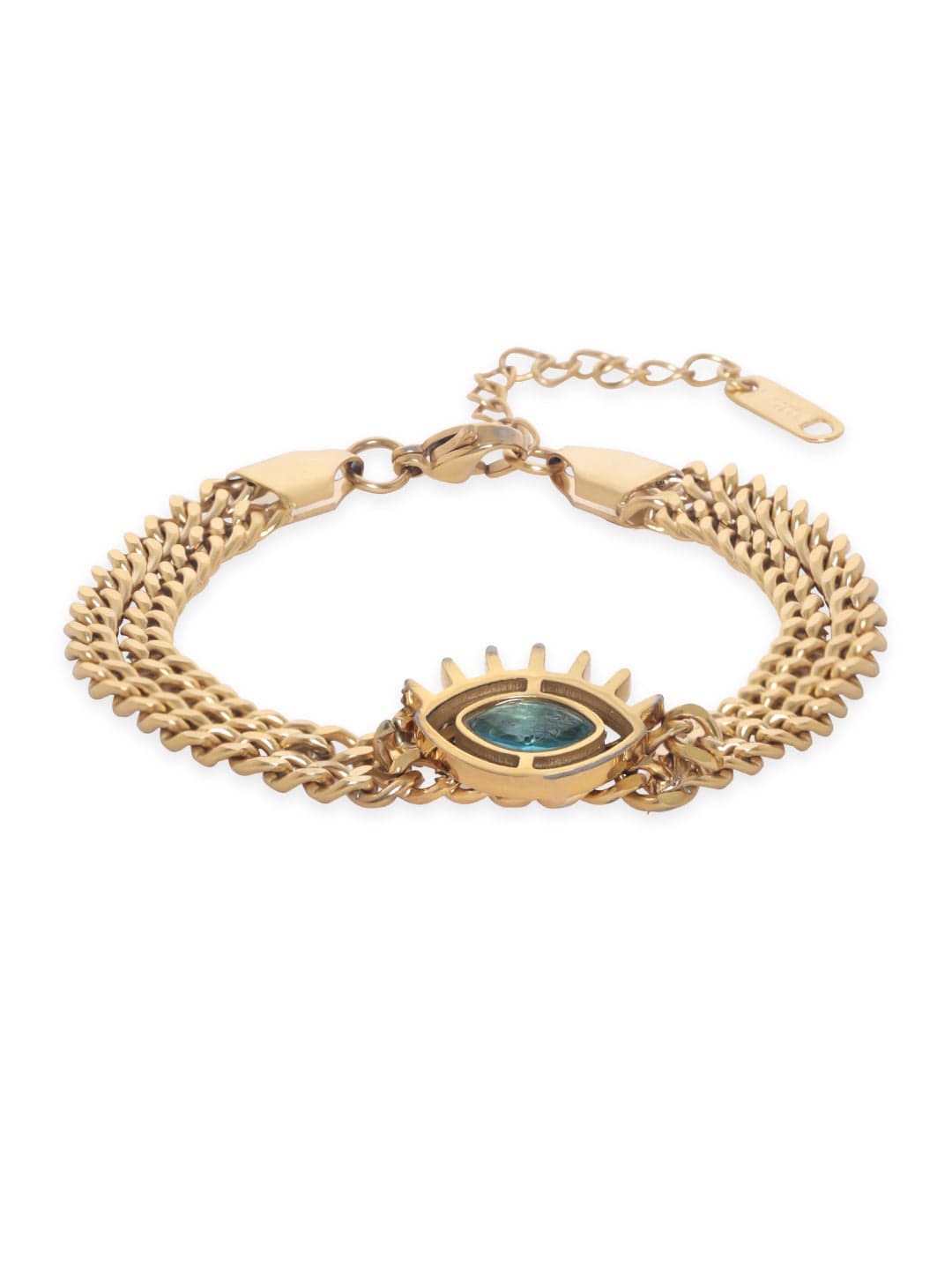 Rubans Voguish 18K Gold Plated Evil Eye Charm Double Cuban Chain Bracelet Bangles &amp; Bracelets