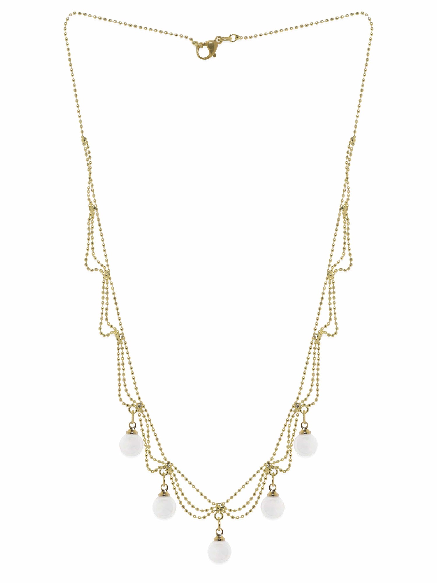 Rubans Voguish 18K Gold Plated Layered Chain With Bead Dangle Necklace.  Necklace