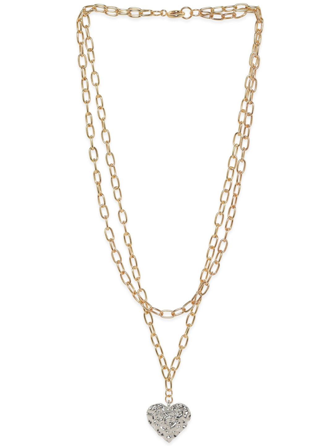 Rubans Voguish 18K Gold Plated Link Chain Heart Motif Layered Necklace Necklace