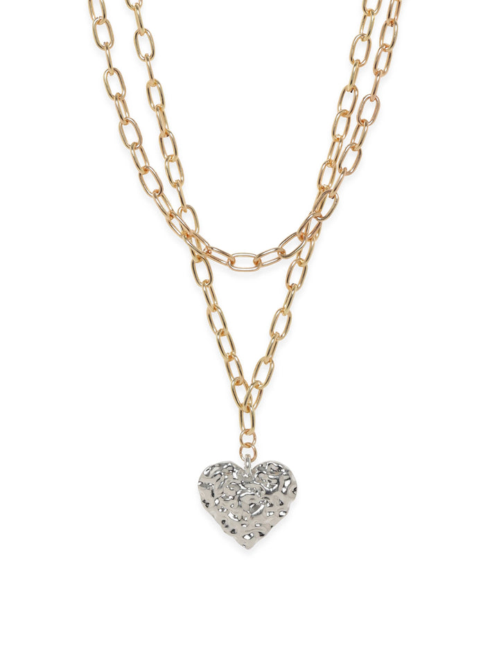 Rubans Voguish 18K Gold Plated Link Chain Heart Motif Layered Necklace Necklace