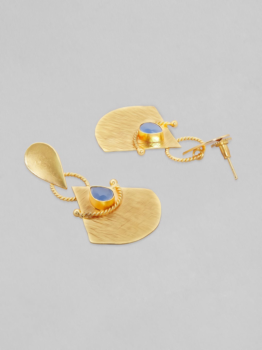 Rubans Voguish 18K Gold Plated On Copper Handcrafted With Aqua Stone Textured Dangle Earrings. Earrings