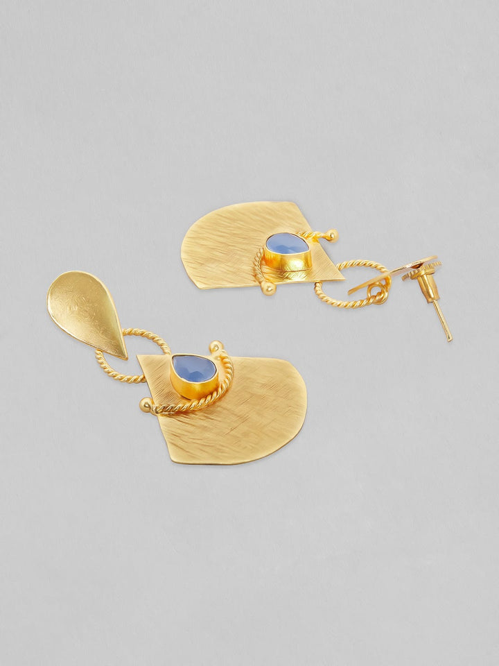 Rubans Voguish 18K Gold Plated On Copper Handcrafted With Aqua Stone Textured Dangle Earrings. Earrings