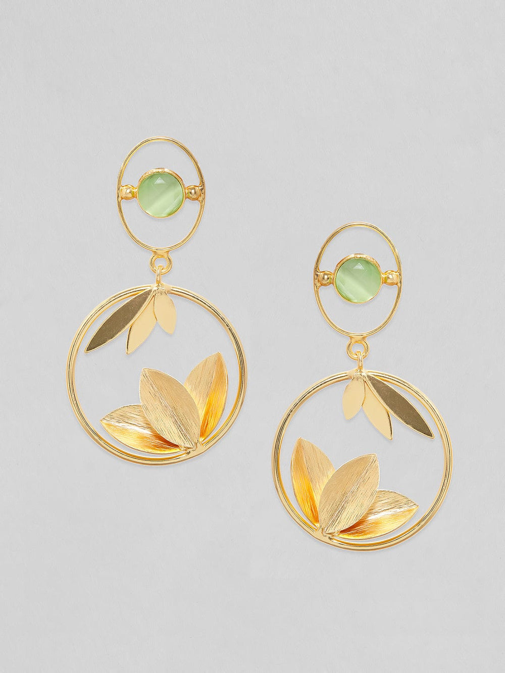 Rubans Voguish 18K Gold Plated On Copper Handcrafted With Uncut Stone And Leaf Patterns Dangle Earrings. Earrings