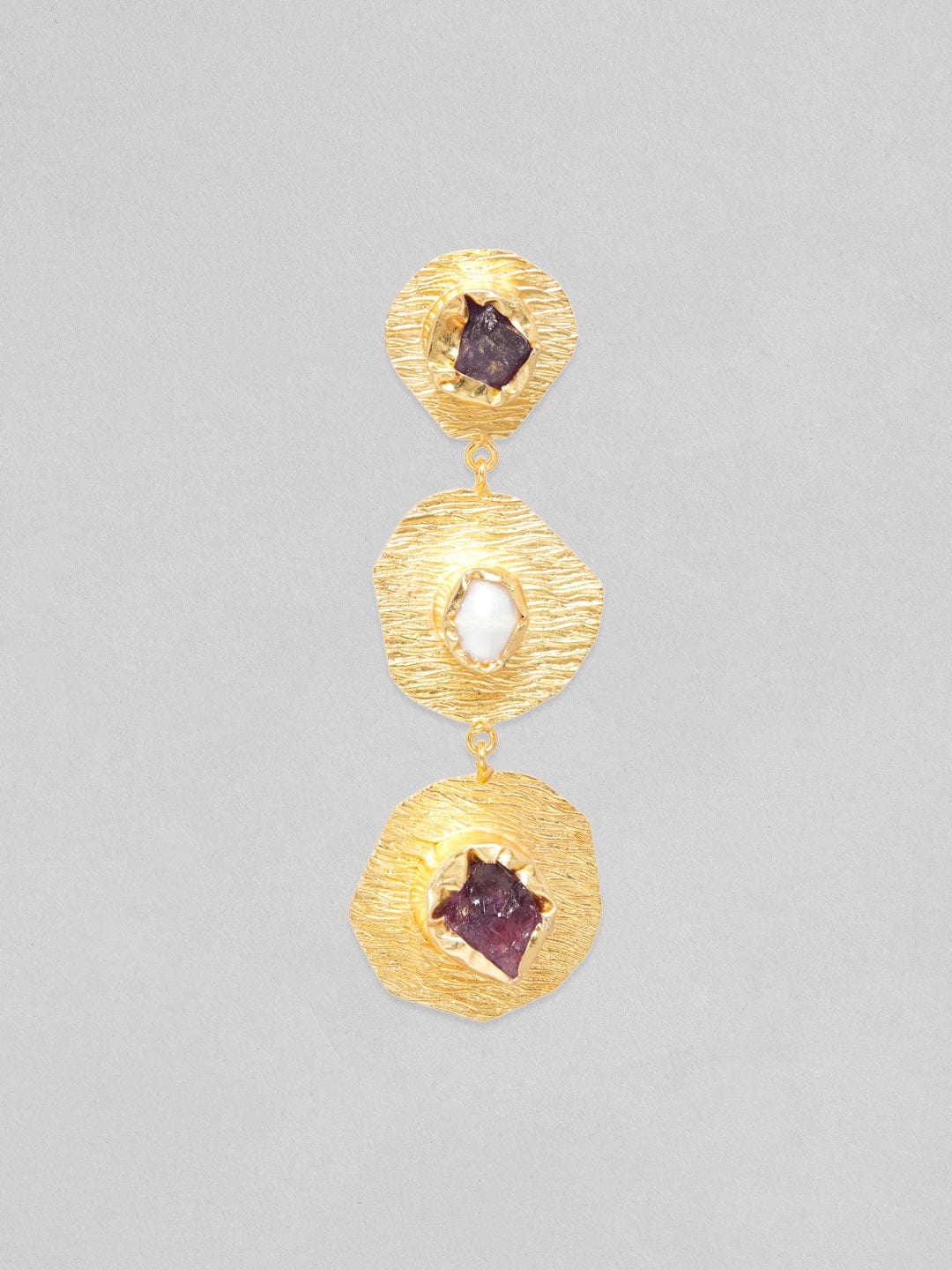 Rubans Voguish 18K Gold Plated On Copper Handcrafted With Uncut Stoneshammered Dangle Earrings. Earrings