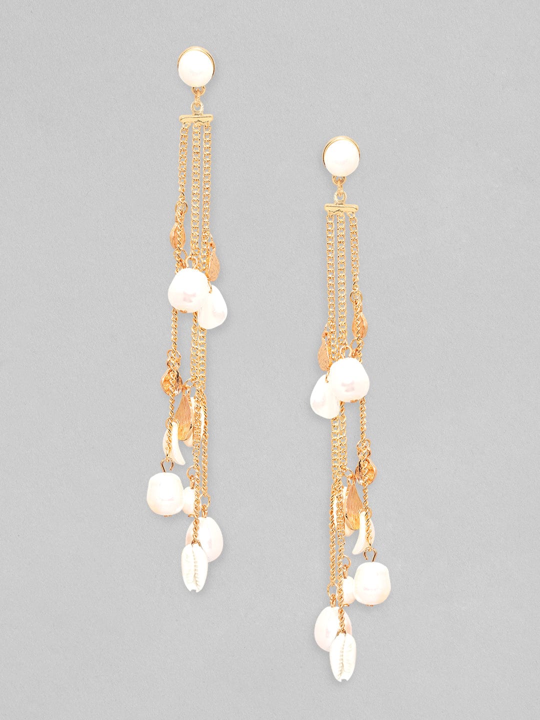 Rubans Voguish 18K Gold Plated Pearl Drop Chain Earings Earrings