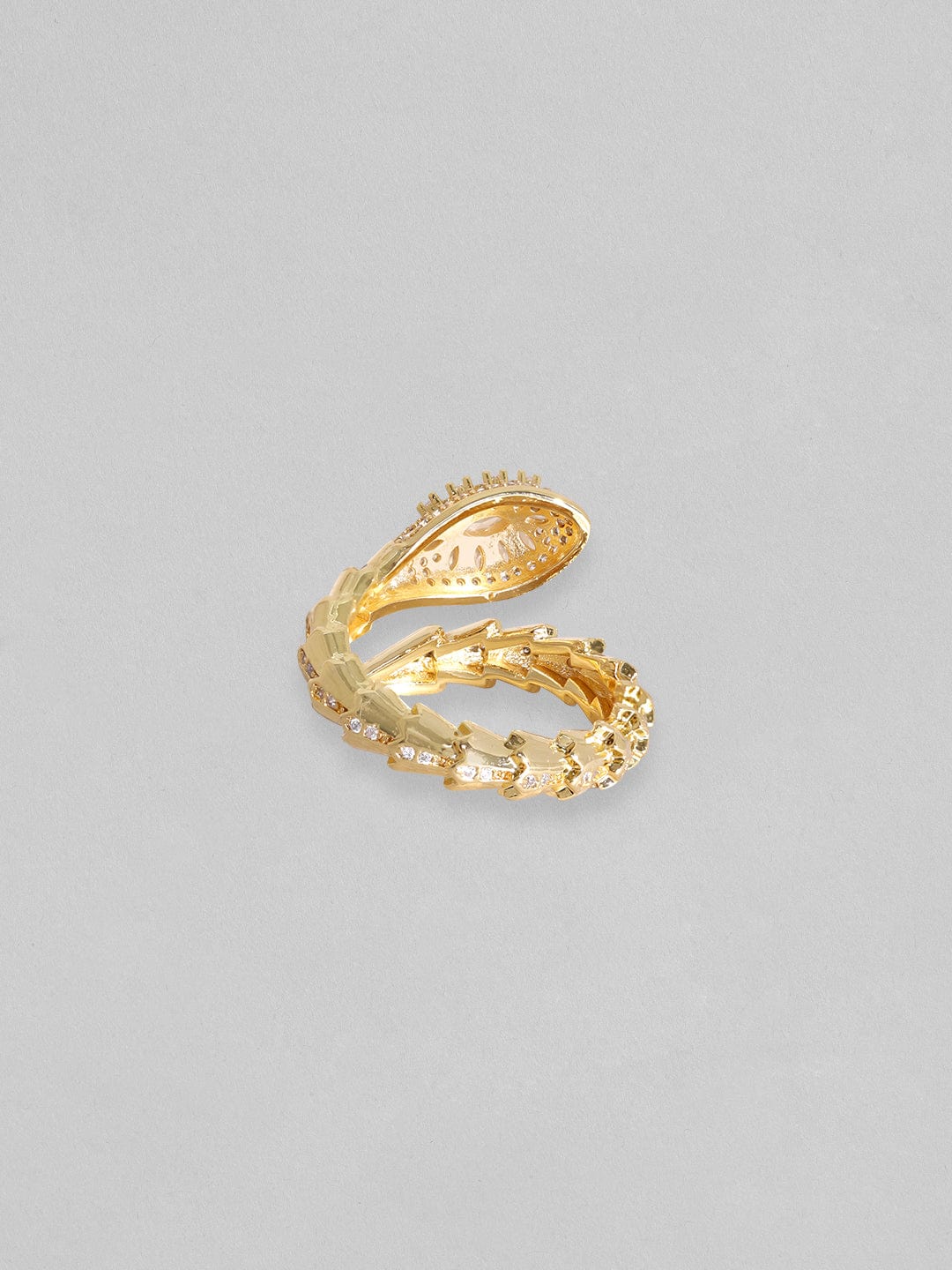 Rubans Voguish 18K Gold Plated Serpent Textured Marquise Zirconia Studded Wrap Ring Rings