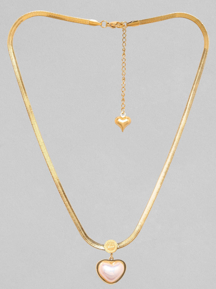 Rubans Voguish 18K Gold Plated Snake Chain With Heart Pendant Necklace. Chain & Necklaces