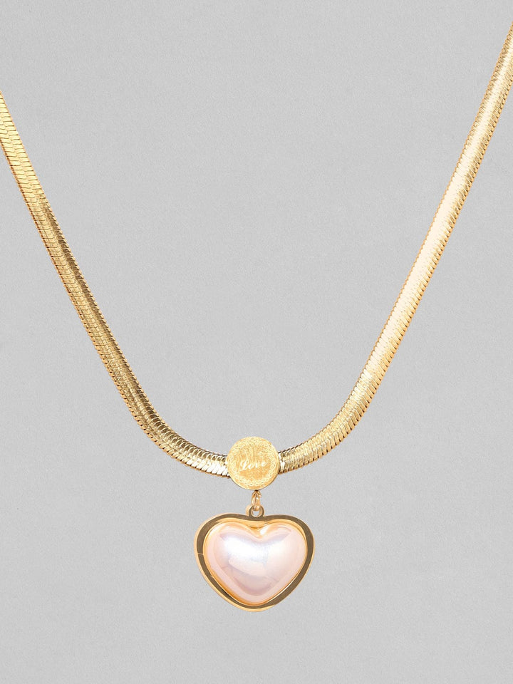 Rubans Voguish 18K Gold Plated Snake Chain With Heart Pendant Necklace. Chain & Necklaces