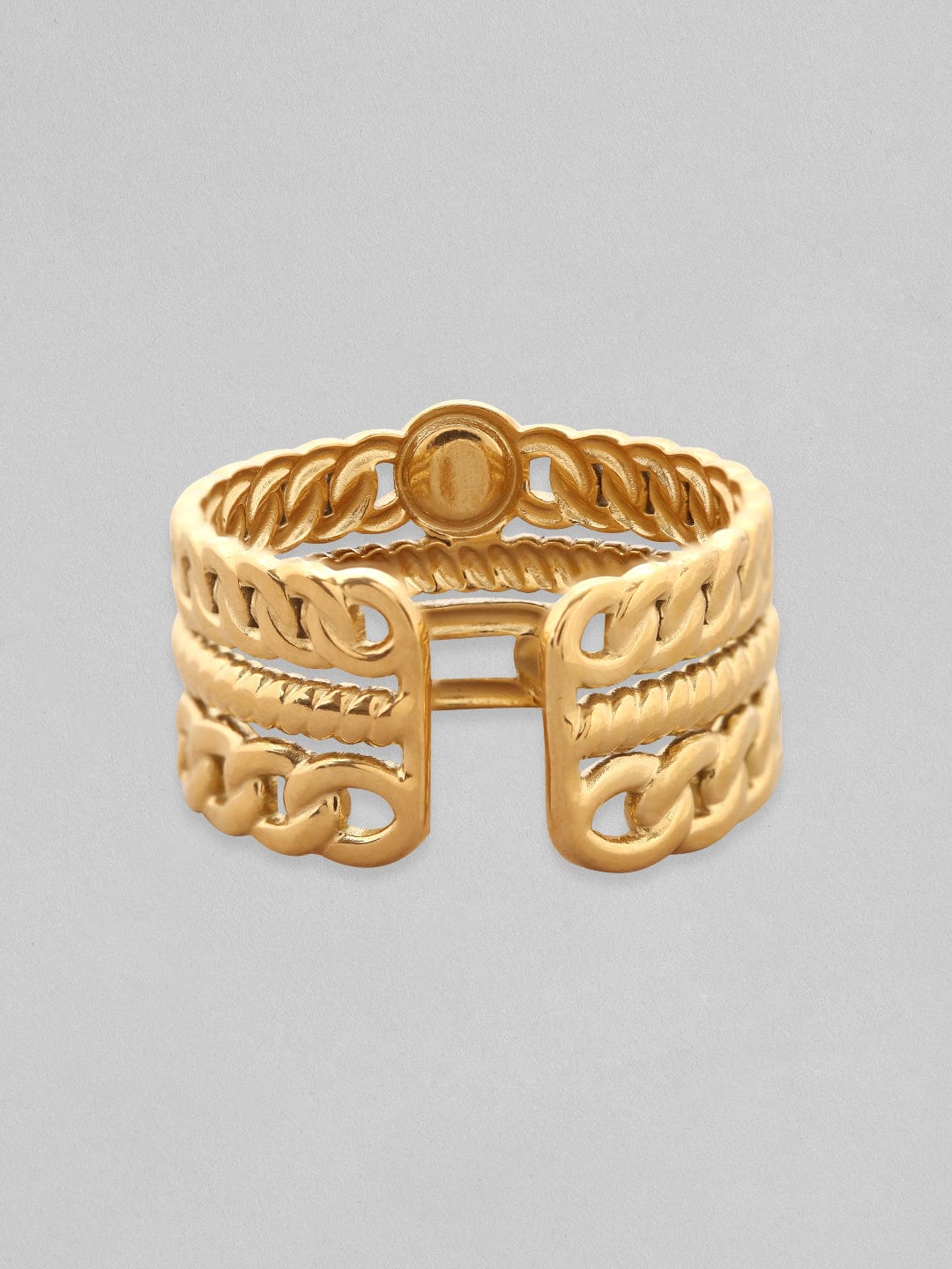 Rubans Voguish 18K Gold Plated Stainless Steel Cuban Link Adjustable Ring. Rings