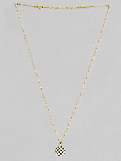 Rubans Voguish 18K Gold Plated Stainless Steel Waterproof Chain With Black And White Enemal Finish Pendant. Chain &amp; Necklaces