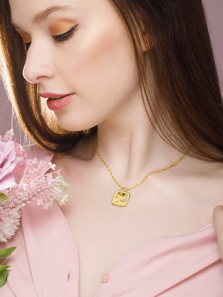Rubans Voguish 18K Gold Plated Stainless Steel Waterproof Chain With Zircon Studded Geometric Pendant. Chain & Necklaces