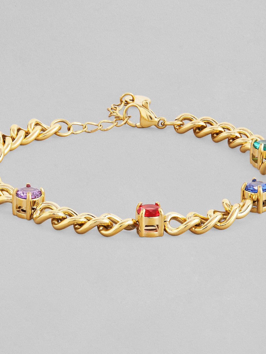 Rubans Voguish 18K Gold Plated Stainless Steel Waterproof Cuban Style Bracelet With Multicolour Zircons Studded. Bracelets