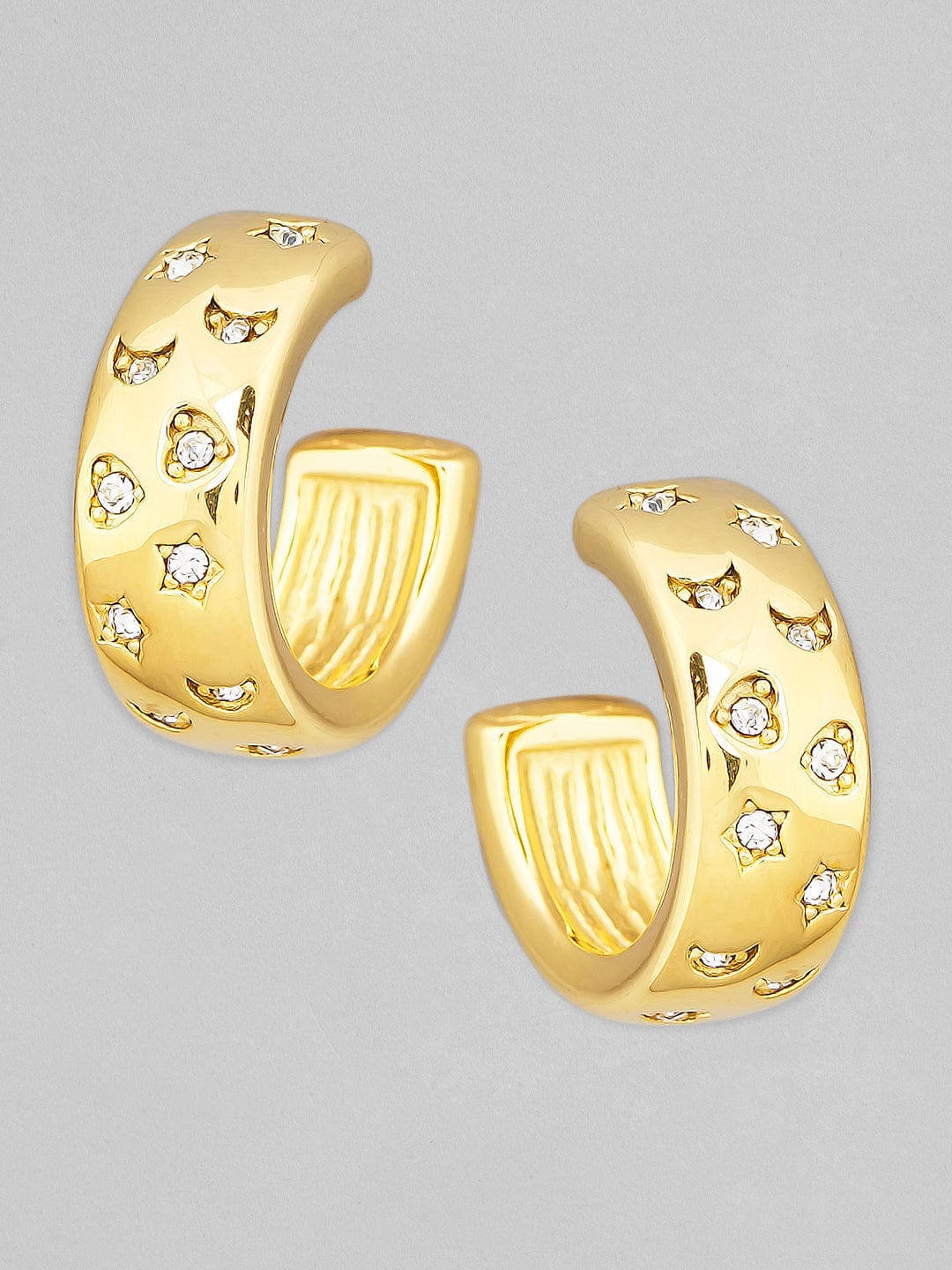 Rubans Voguish 18K Gold Plated Stainless Steel Waterproof Hoop Earring With Zircons Studded. Earrings