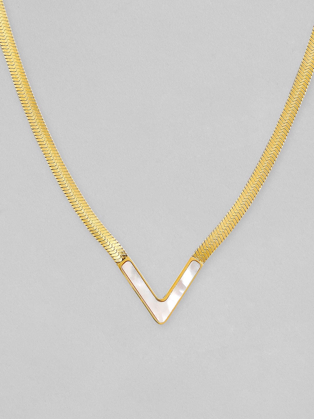 Rubans Voguish 18K Gold Plated Stainless Steel Waterproof Snake Chain With V Shaped Shell Pendant. Chain & Necklaces