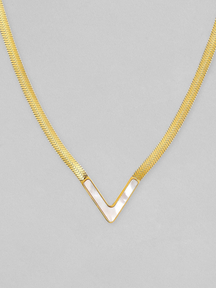 Rubans Voguish 18K Gold Plated Stainless Steel Waterproof Snake Chain With V Shaped Shell Pendant. Chain & Necklaces