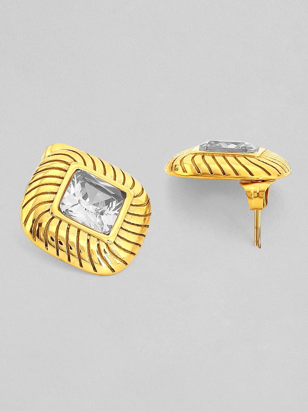 Rubans Voguish 18K Gold Plated Stainless Steel Waterproof Stud Earrings With Zircon Stone. Earrings