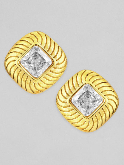 Rubans Voguish 18K Gold Plated Stainless Steel Waterproof Stud Earrings With Zircon Stone. Earrings