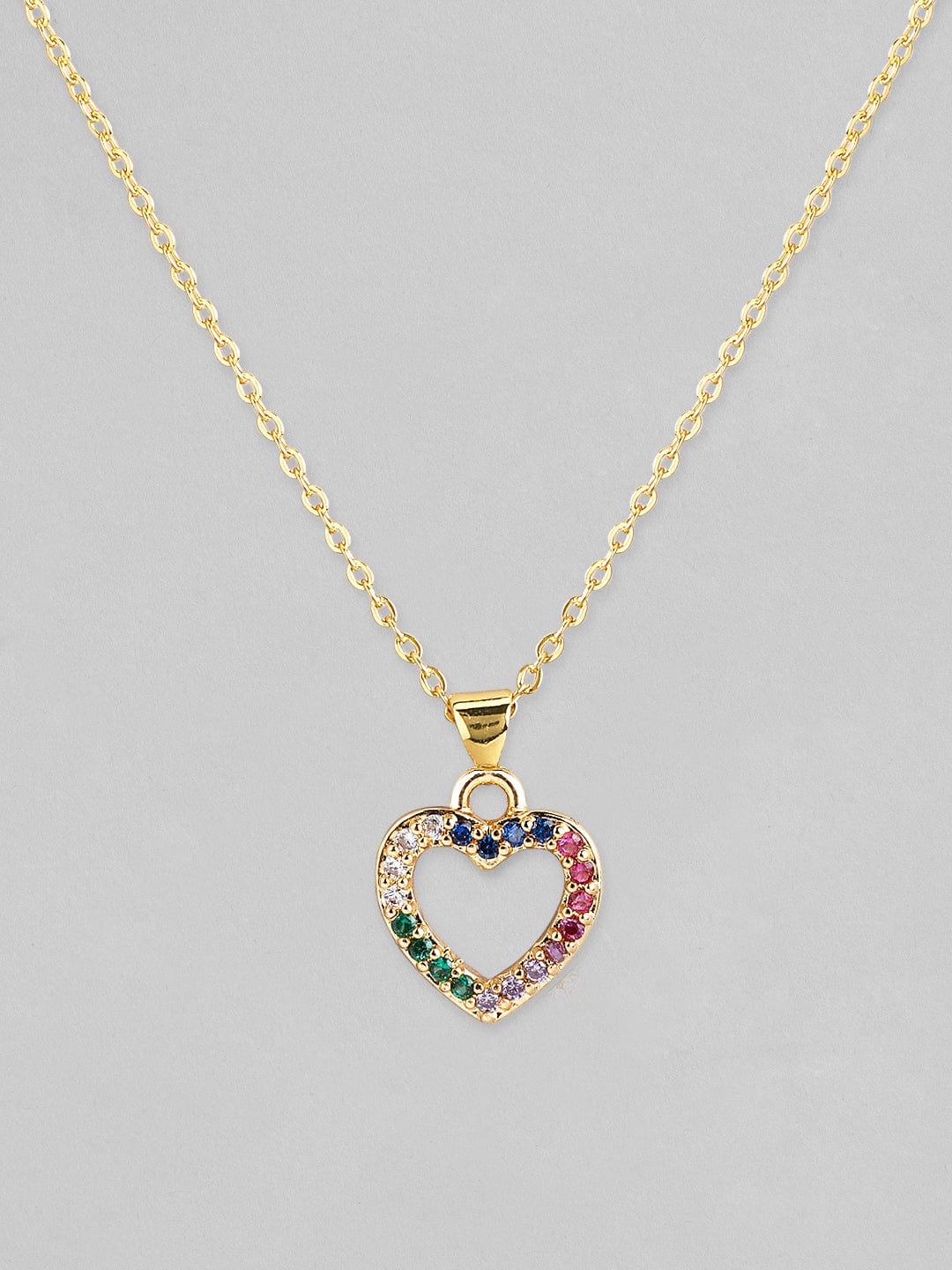 Rubans Voguish 18K Gold Plated Stainless Steel Waterproof With Multicoloured Zircons Pendant &amp; Chain. Chain &amp; Necklaces