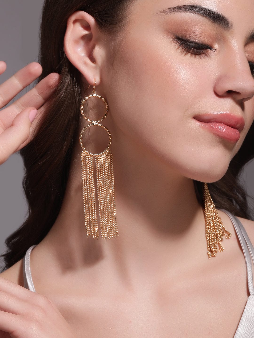 Rubans Voguish 18K Gold plated Textured Wired Tassle Statement Earring Earrings