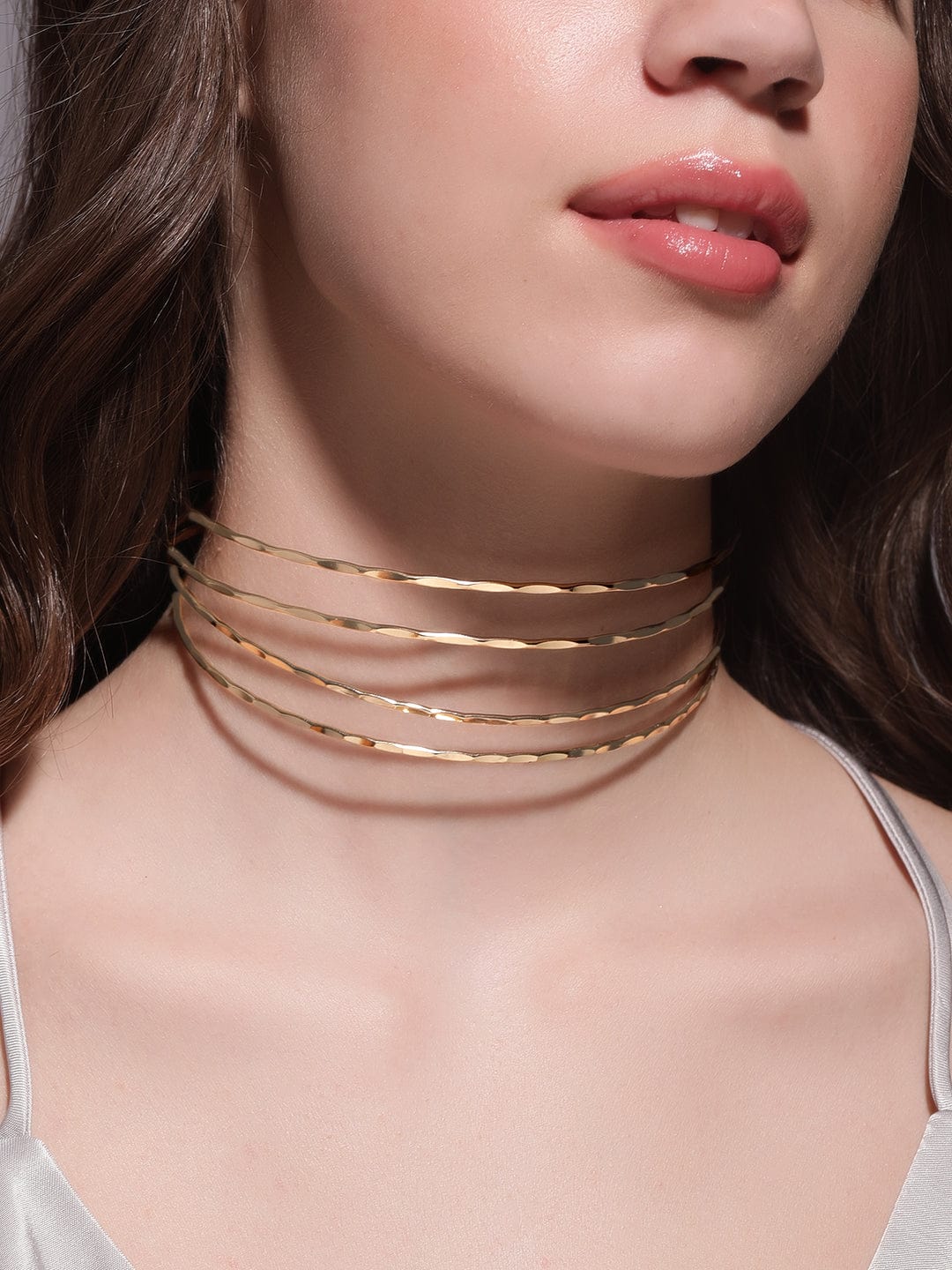 Rubans Voguish 18K Gold plated triple layered choker neckace Necklace