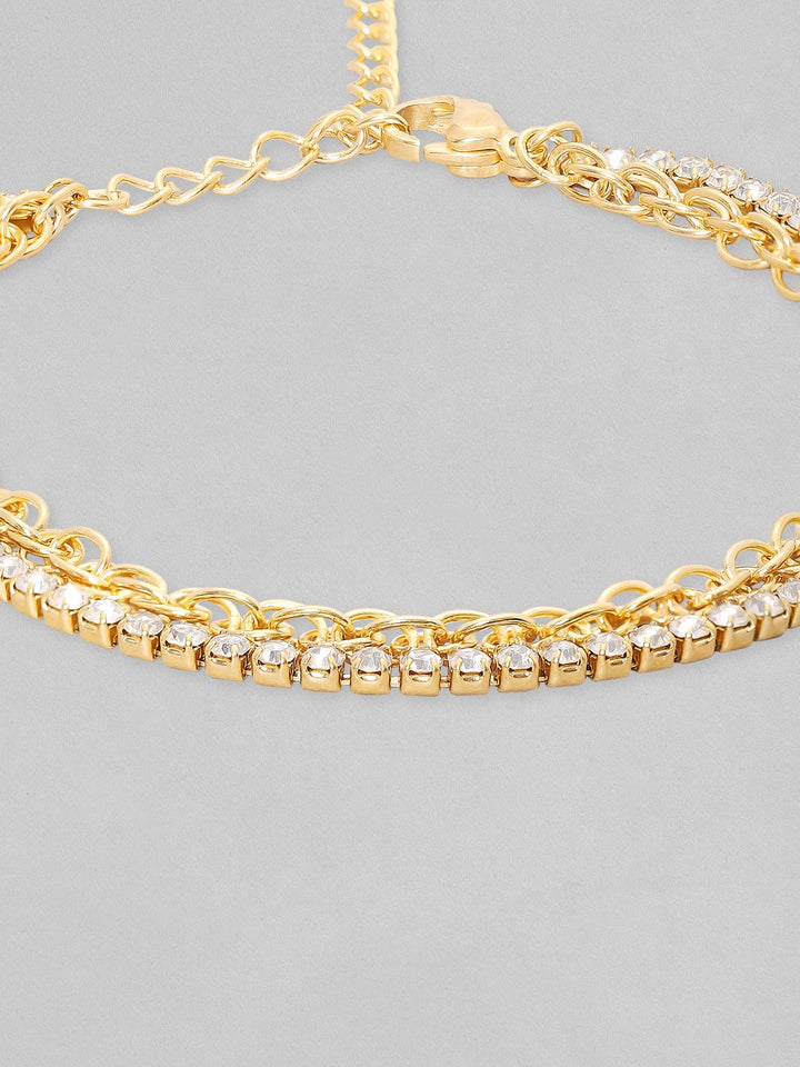 Rubans Voguish 18K Gold Plated Twisted Rope Chain With Zircons Studded Tennis Layered Necklace Set Bangles & Bracelets