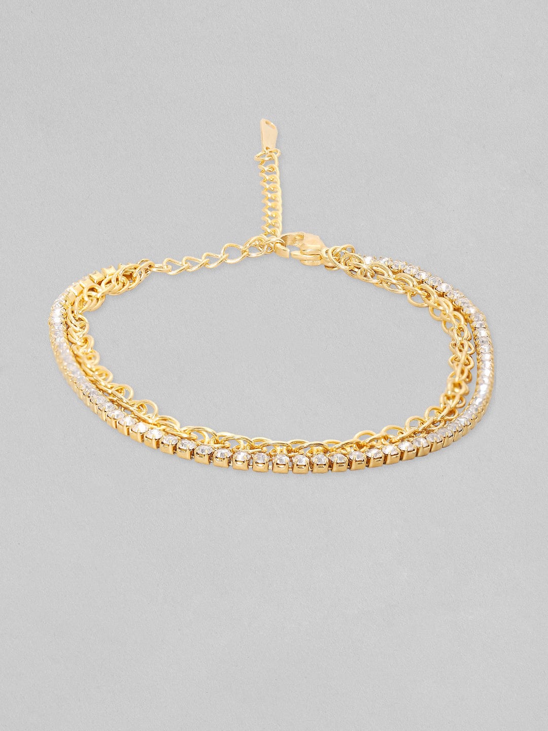 Rubans Voguish 18K Gold Plated Twisted Rope Chain With Zircons Studded Tennis Layered Necklace Set Bangles & Bracelets