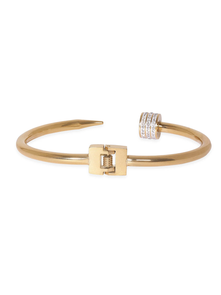 Rubans Voguish 18K Gold plated Zirconia studded open statement bracelet Bangles & Bracelets