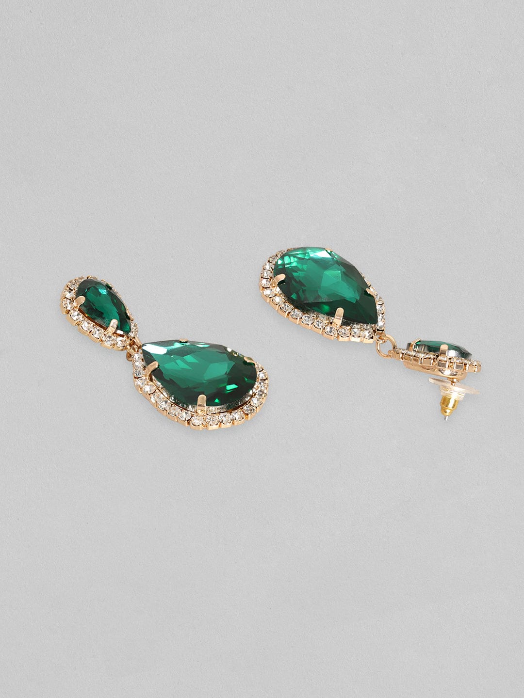 Rubans Voguish 18k Gold Toned Emerald Green Zircons Studded Pear Shaped Drop Earring Earrings