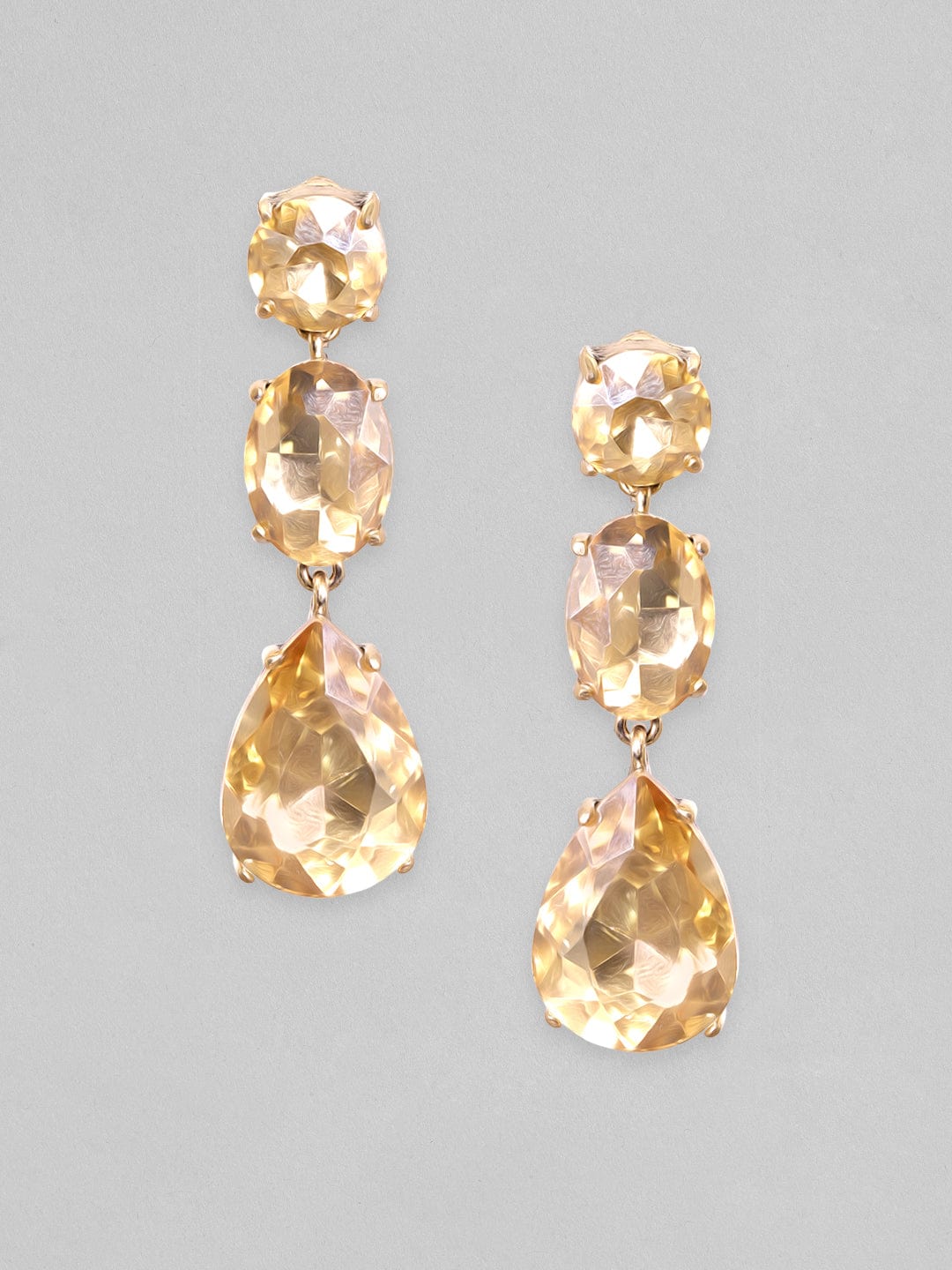 Rubans Voguish 18k Gold Toned Gold Zircons Studded Dangle Earring Earrings