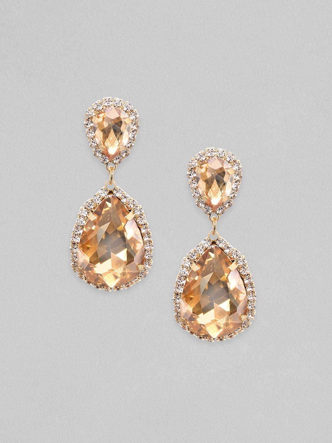Rubans Voguish  18k gold toned Gold zircons studded Pear shaped drop earring Earrings