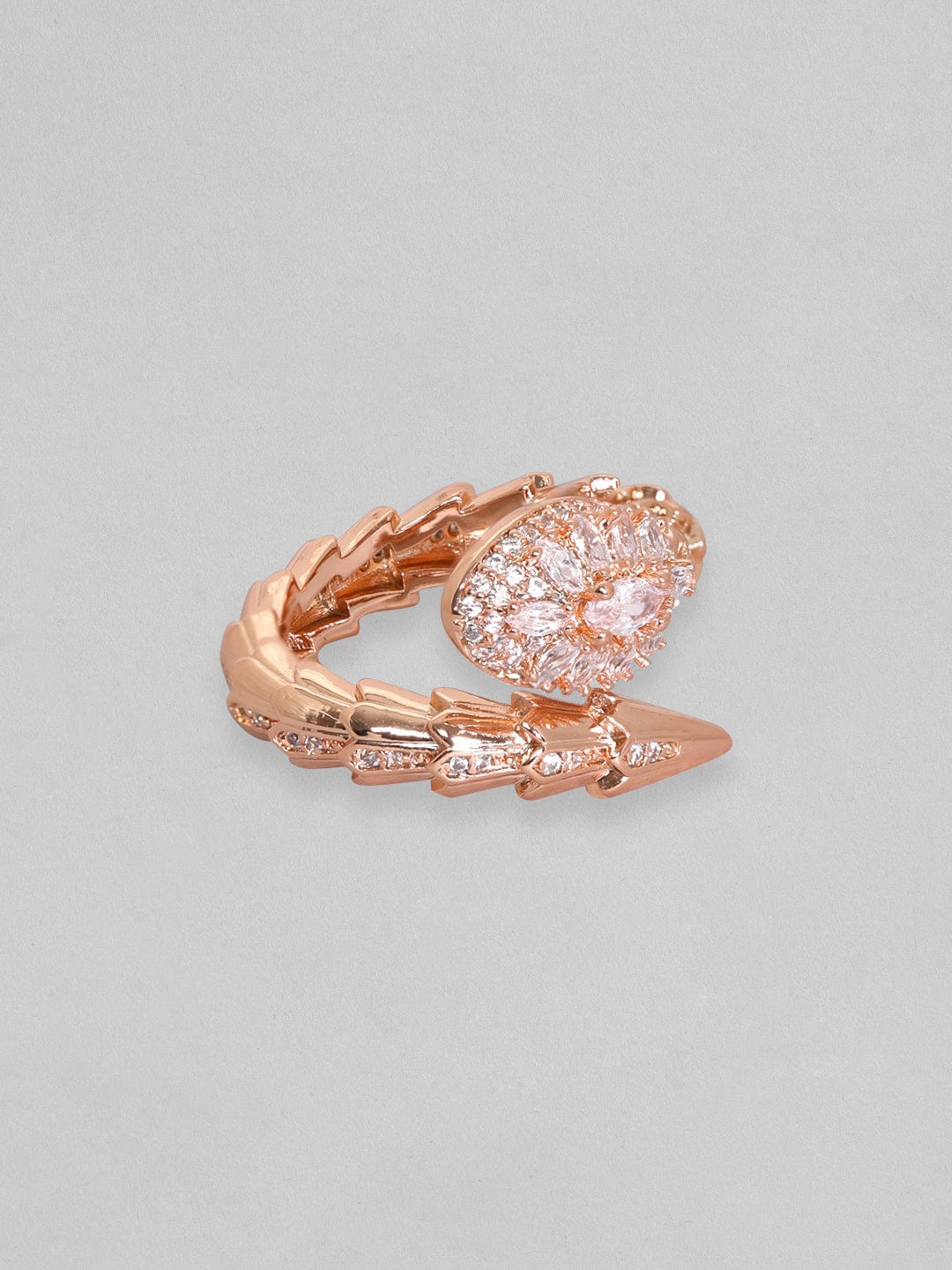 Rubans Voguish 18K Rose Gold Serpent Textured marquise Zirconia Studded Wrap Ring Rings