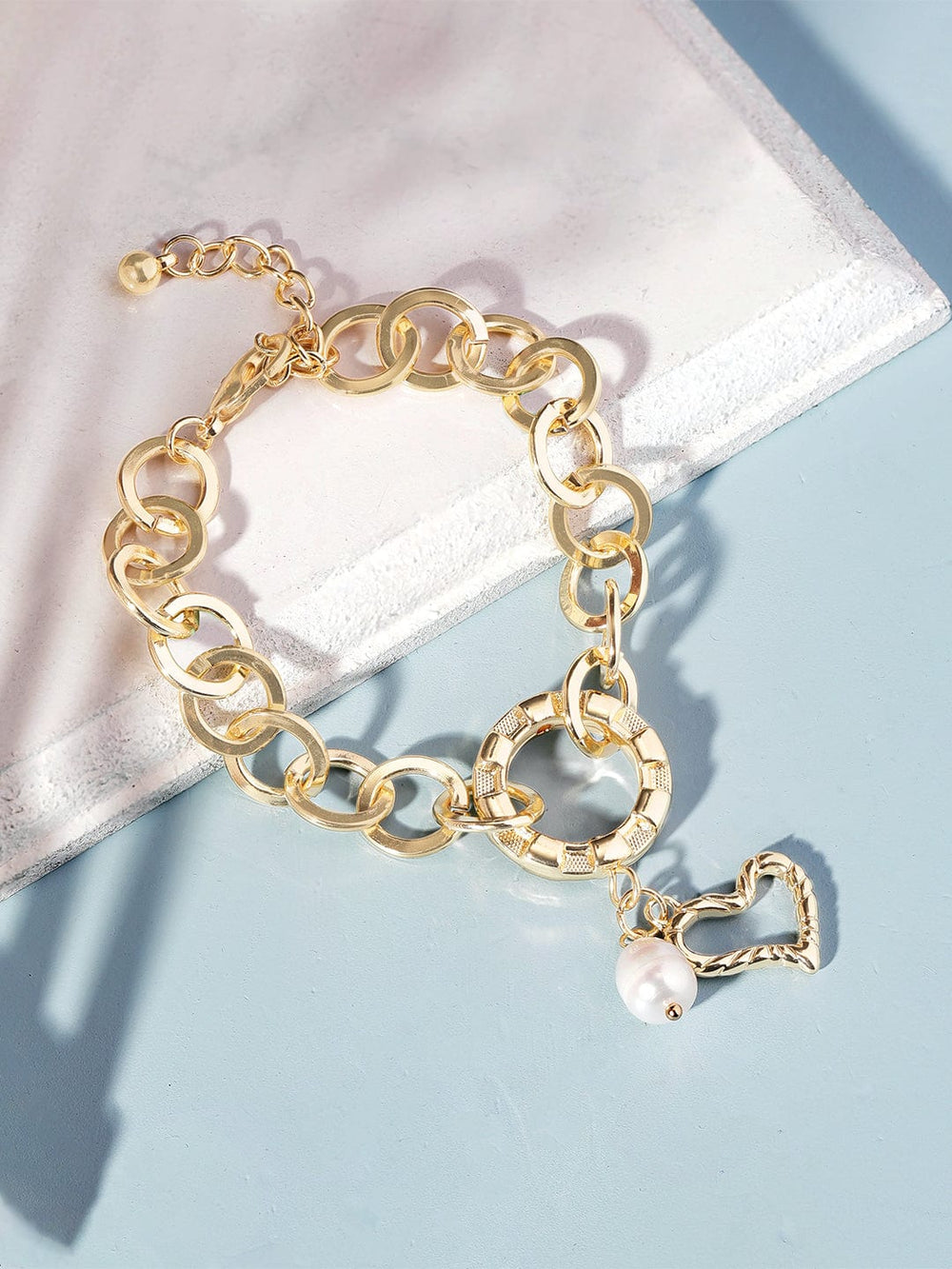 Rubans Voguish 22K Gold Plated Chunky Link Chain Charm Beaded Bracelet Bangles & Bracelets
