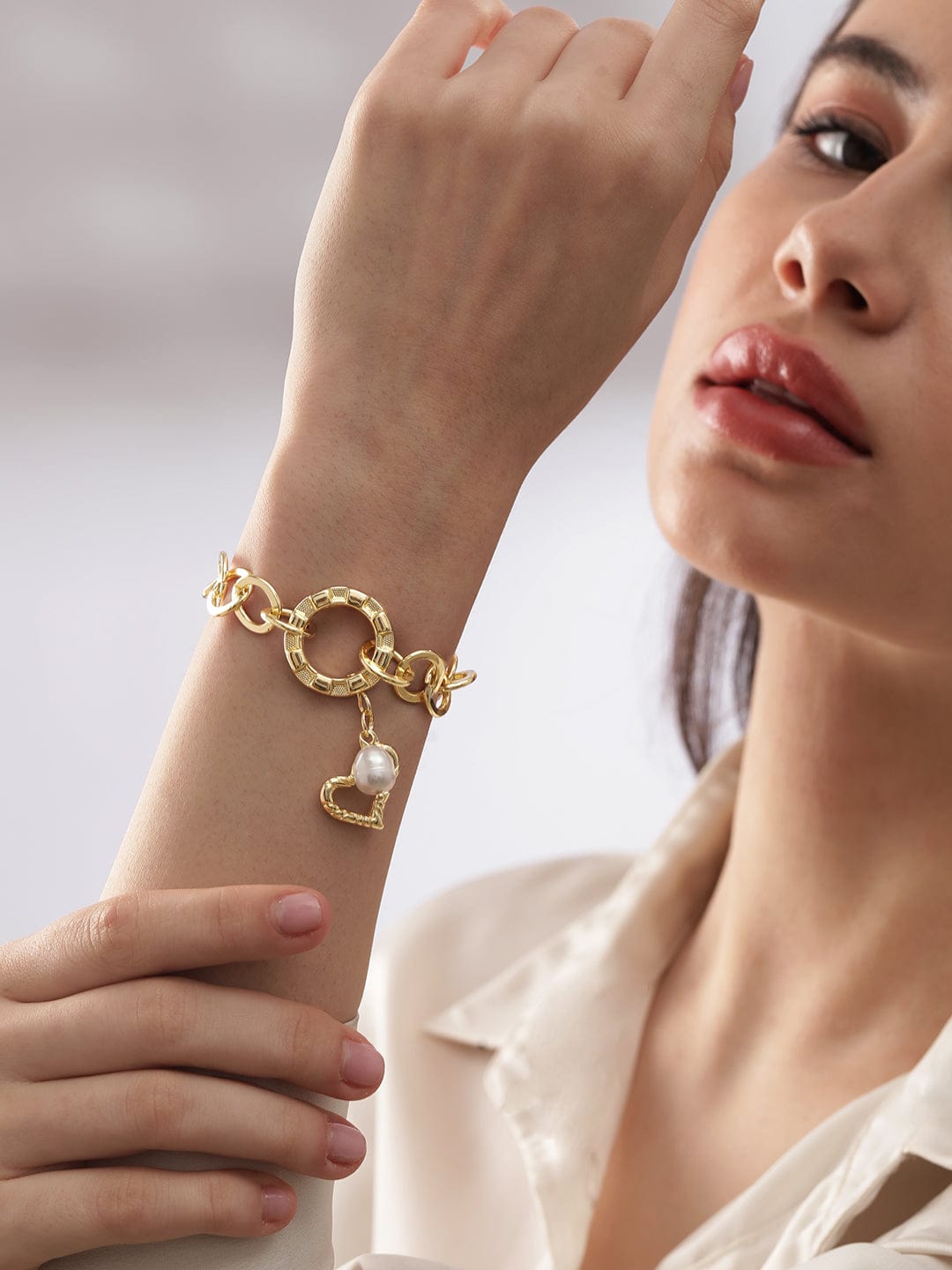 Rubans Voguish 22K Gold Plated Chunky Link Chain Charm Beaded Bracelet Bangles & Bracelets
