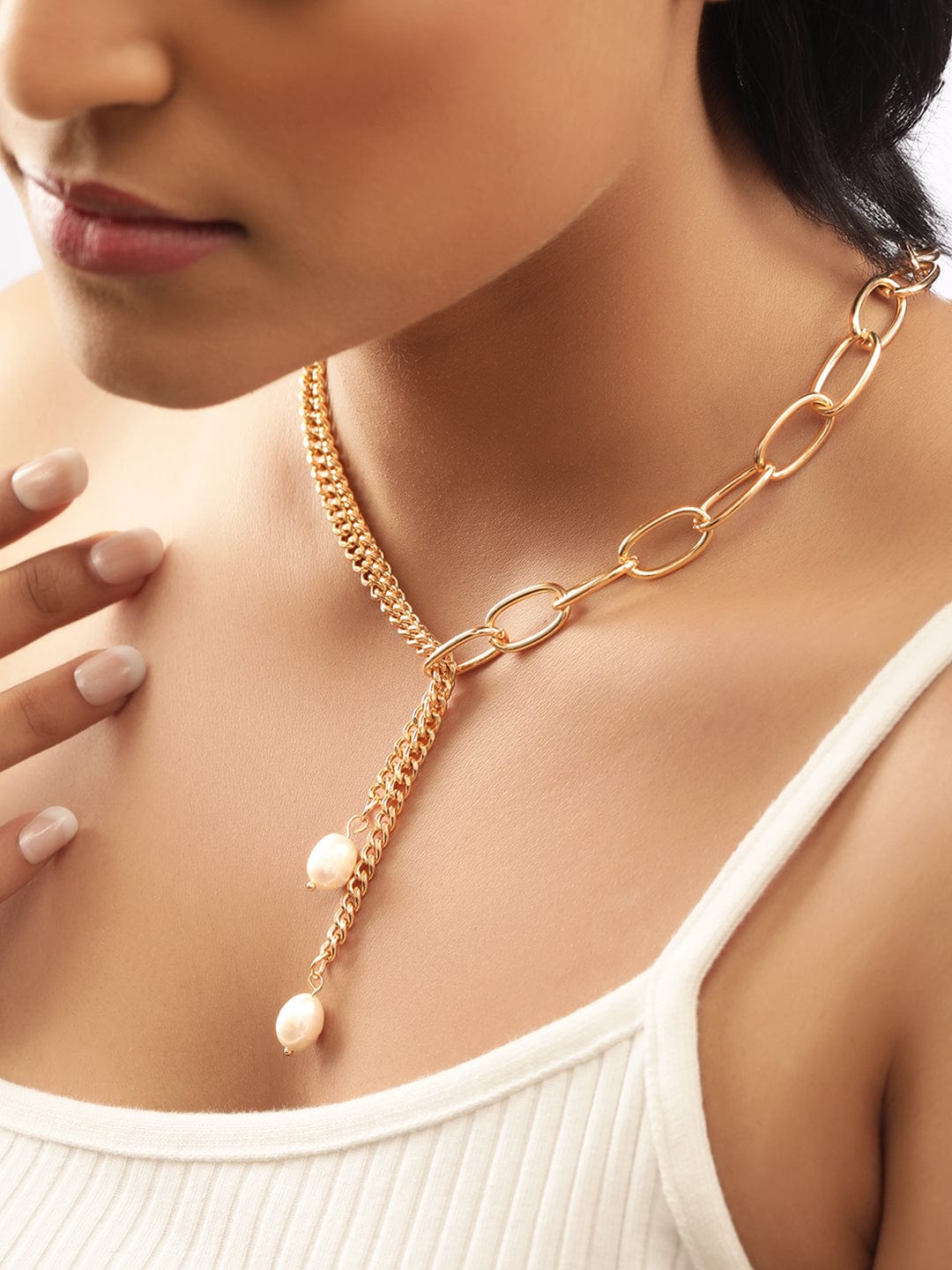 Rubans Voguish 22K Gold Plated Link Chain Multilayer Copper Necklace Necklace
