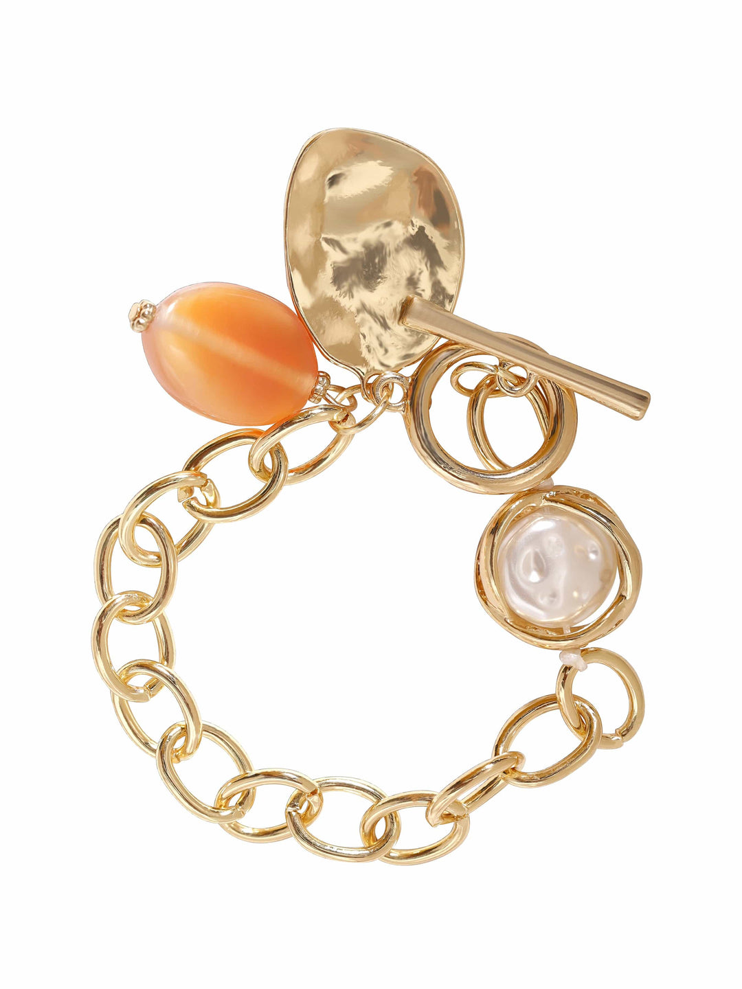 Rubans Voguish 22K Gold plated Pearl beaded link chain copper bracelet Bangles & Bracelets