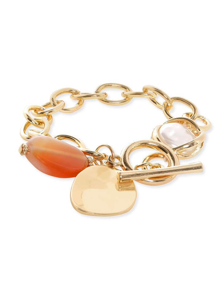 Rubans Voguish 22K Gold plated Pearl beaded link chain copper bracelet Bangles & Bracelets