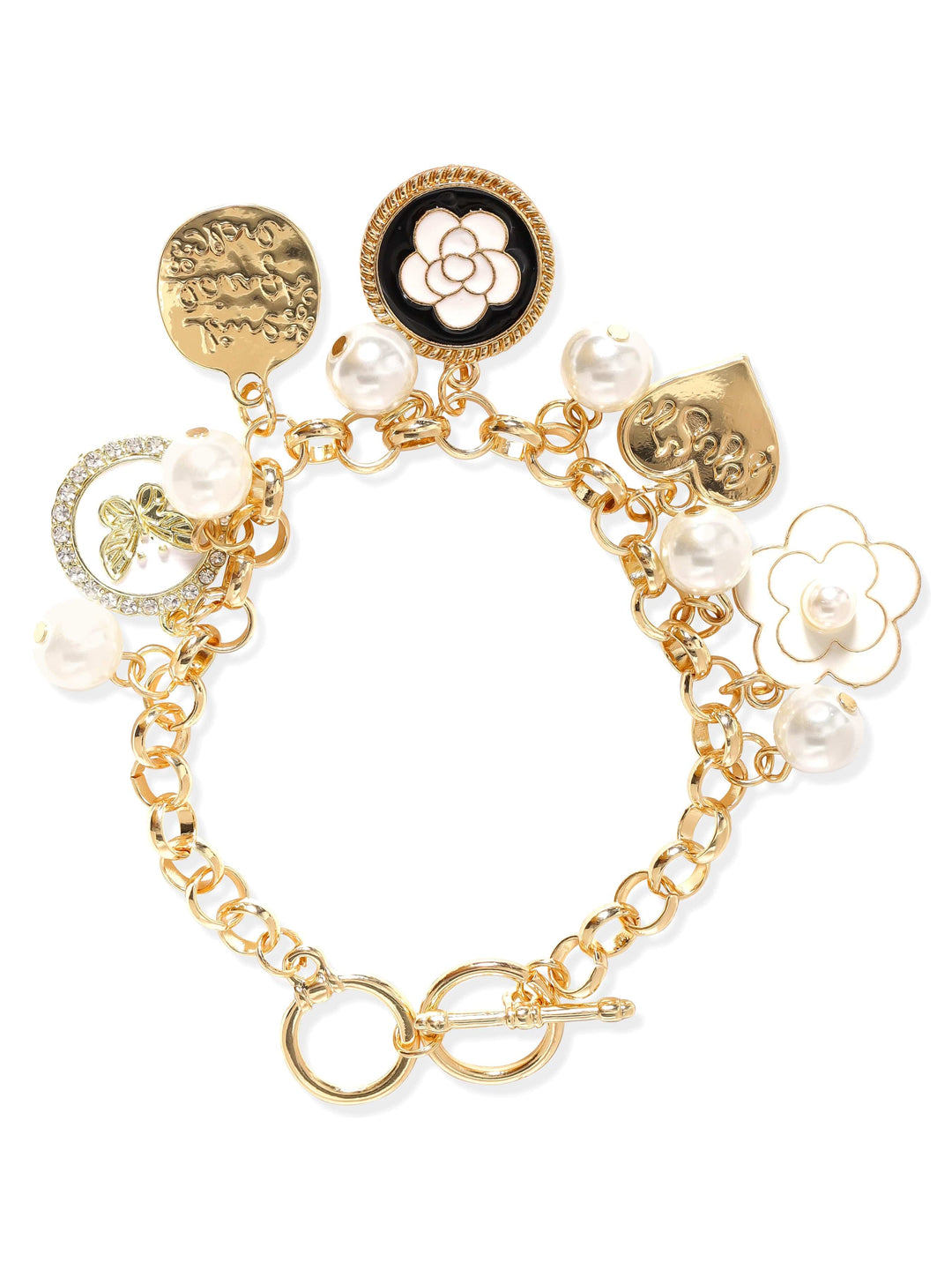 Rubans Voguish 22K Gold Plated Pearl Charm Beaded Copper Bracelet Bangles & Bracelets